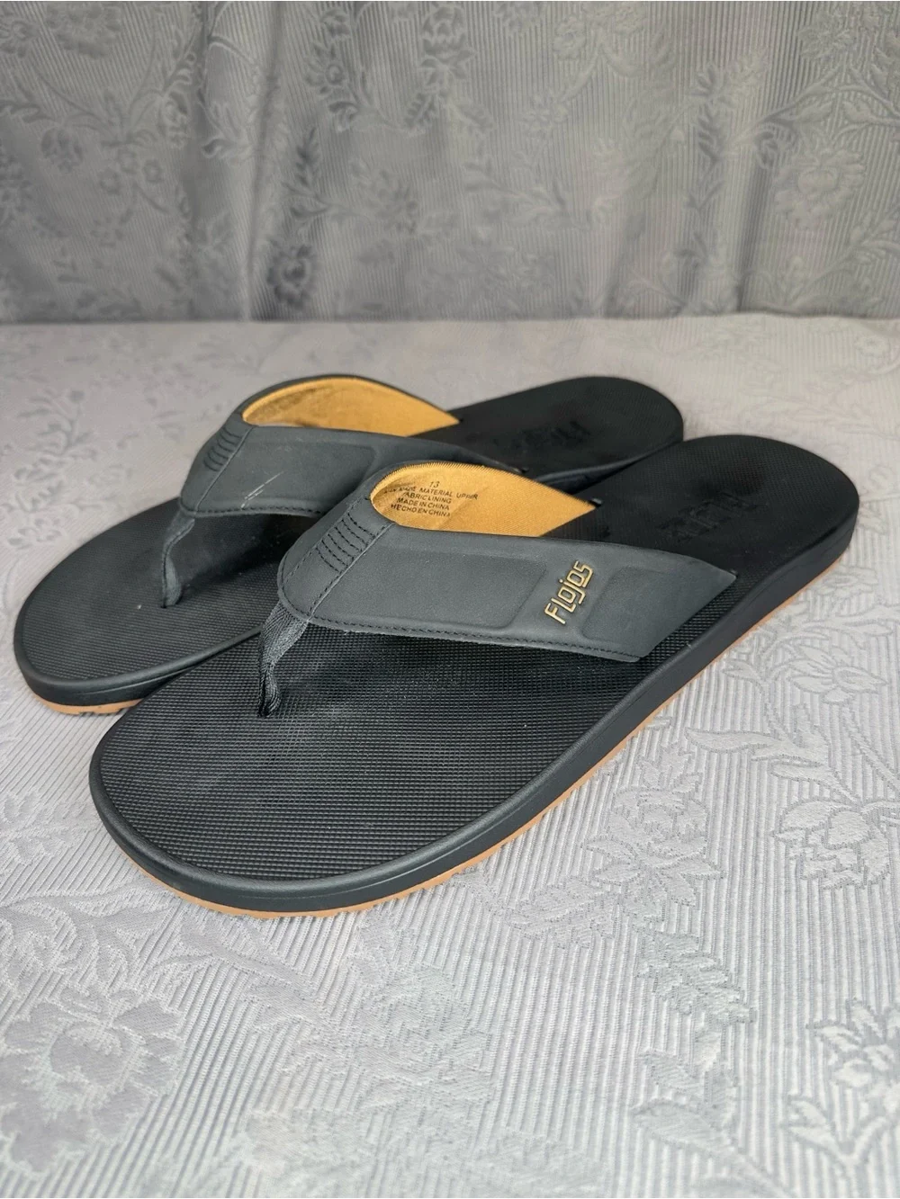 Flojos Men's Size 13, Flip Flop Sandals, Black-Tan